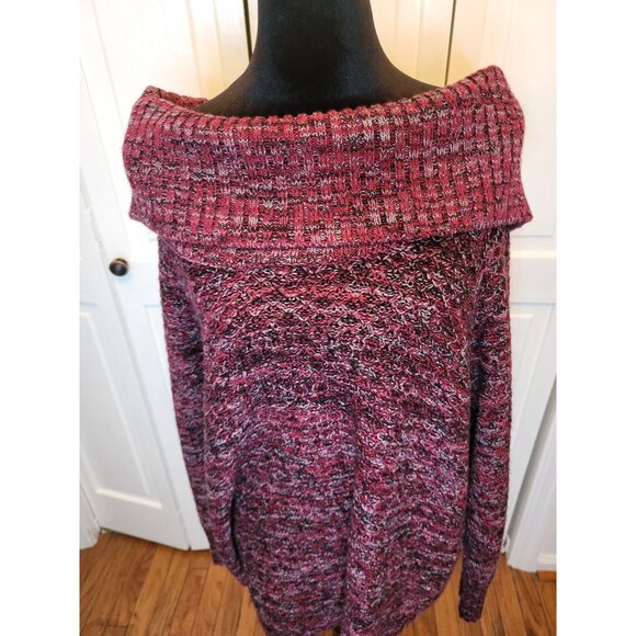 Burgundy/Gray Chunky Knit Cowl Neck/Off Shoulder Sweater Tunic XL Y2K Fall Retro - Picture 7 of 7
